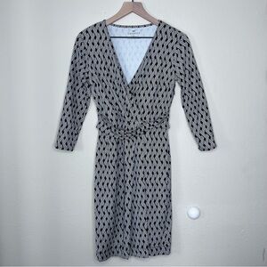 Talbots Women's Black White Geometric Faux Wrap Dress Size XS Spandex Work wear